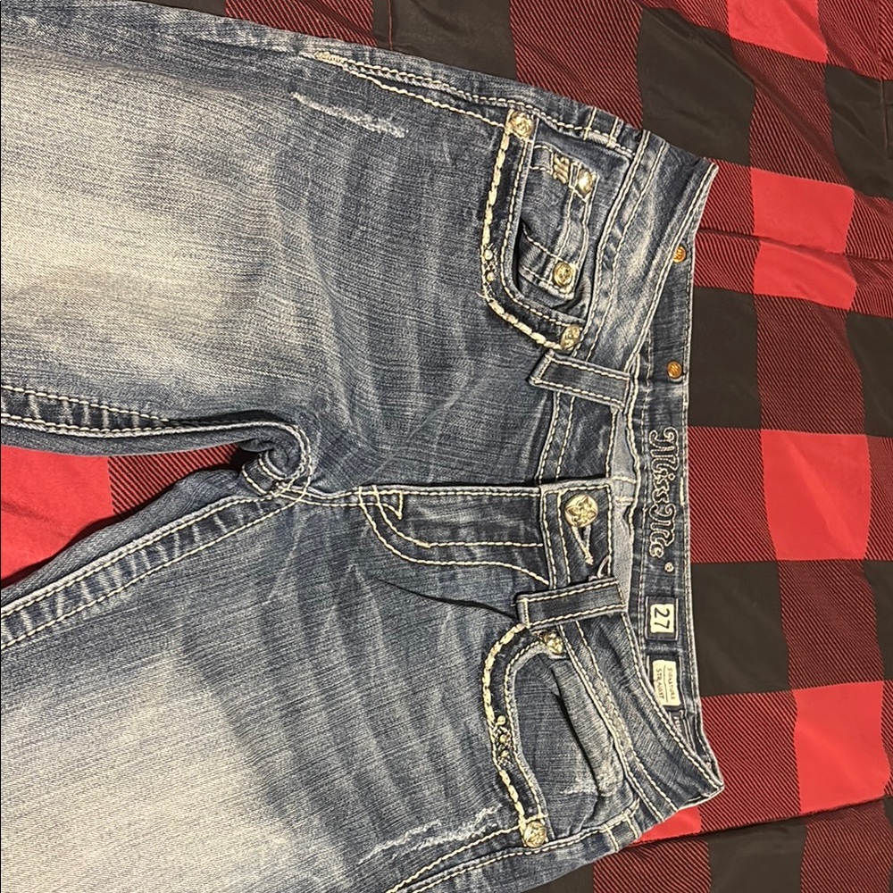 Blue Denim Jeans with Embellished Pockets